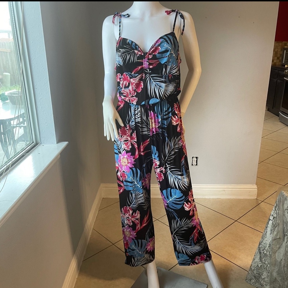 Floral Print Jumpsuit with Tie Straps